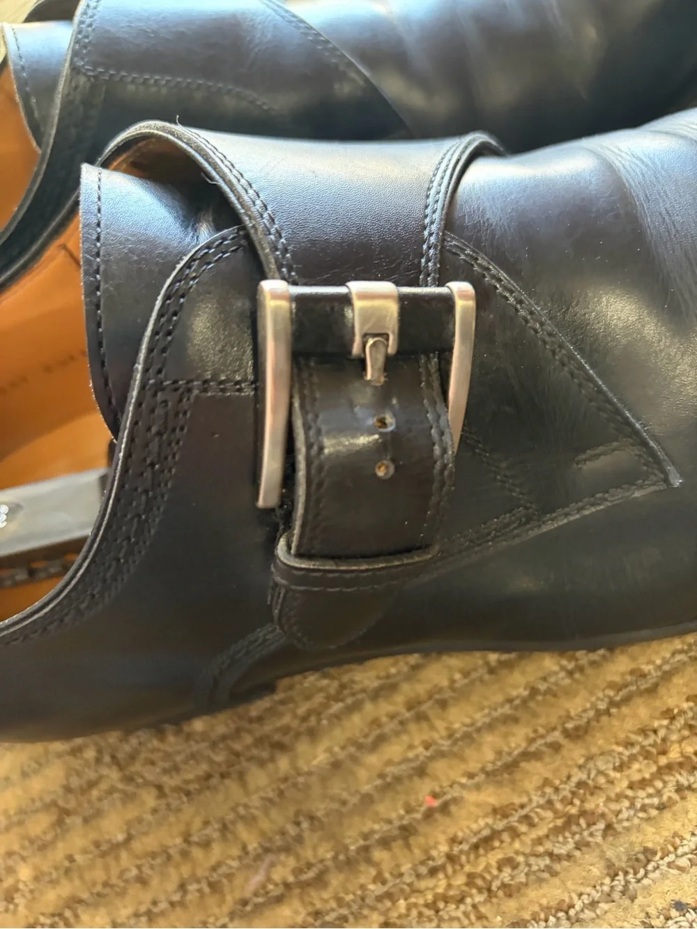 Men's Magnanni Black Leather Monk Strap Dress Shoes